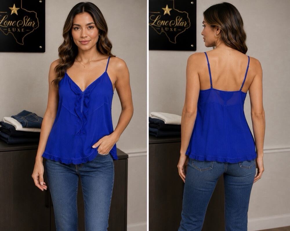 Lavender Label Vera Wang Blue Ruffle Camisole Top Size 4 Y2K